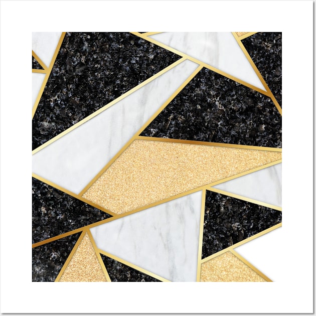 Elegant Modern Gold Glitter Sparkle White and Black Marble Composition 2 Wall Art by Briansmith84